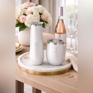 BrüMate Metallic White Champagne Flute (12oz) & Uncork’d Wine Tumbler – Set of 2